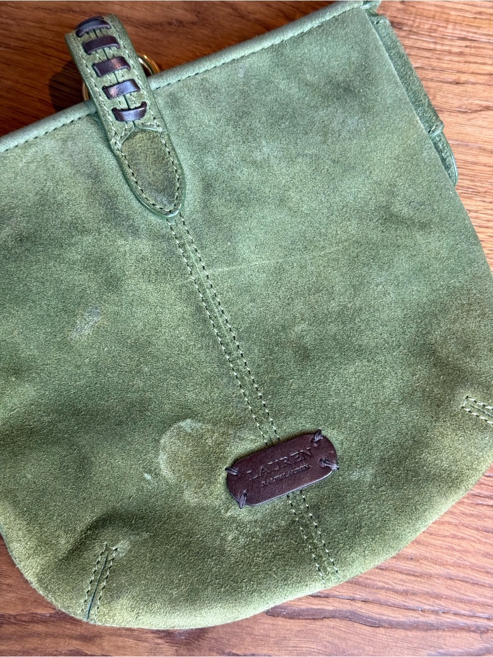 Ralph Lauren army green Suede Fringe Crossbody Bag - Picture 4 of 5